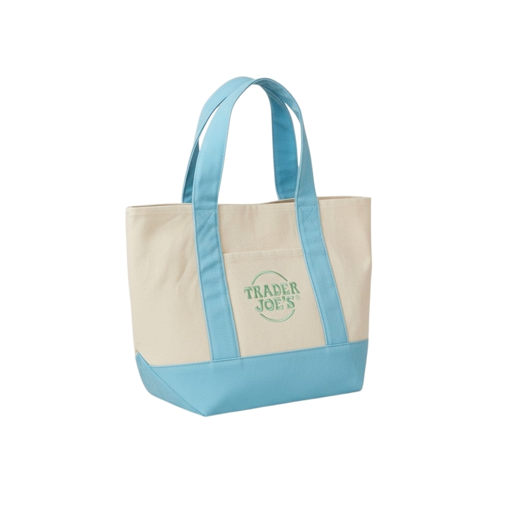 Trader Joe’s Canvas Tote Bag Blue Cream Grocery Shopping Tote - Picture 1 of 5